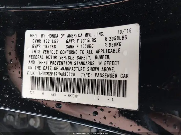 1HGCR2F17HA090530 2017 HONDA ACCORD - Image 8