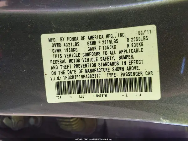 1HGCR2F19HA302277 2017 HONDA ACCORD - Image 8
