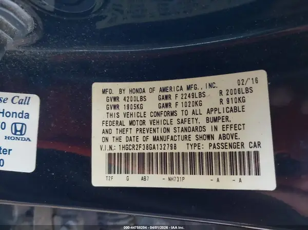 1HGCR2F38GA132798 2016 HONDA ACCORD - Image 8