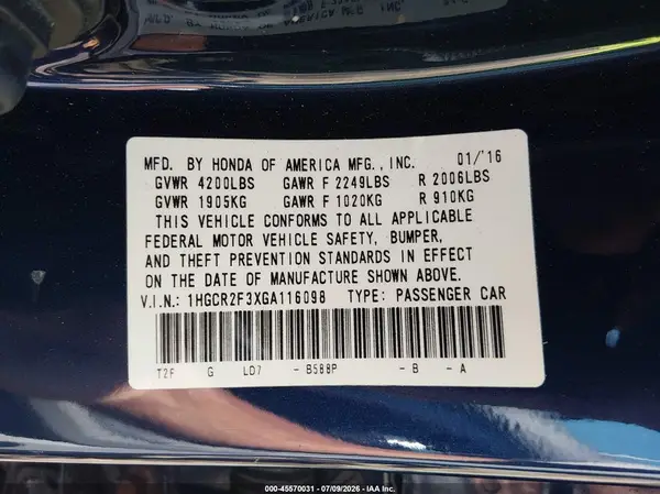 1HGCR2F3XGA116098 2016 HONDA ACCORD - Image 8