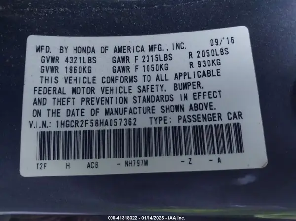 1HGCR2F58HA057362 2017 HONDA ACCORD - Image 8