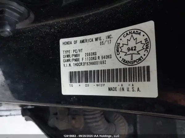 1HGCR3F92HA801692 2017 HONDA ACCORD - Image 8