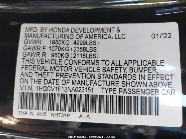 1HGCV1F13NA023151 2022 HONDA ACCORD - Image 8