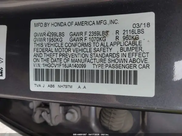 1HGCV1F16JA140099 2018 HONDA ACCORD - Image 8