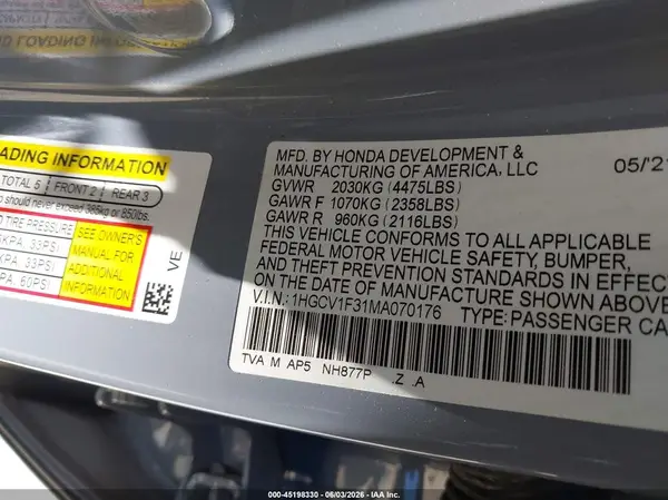 1HGCV1F31MA070176 2021 HONDA ACCORD - Image 8