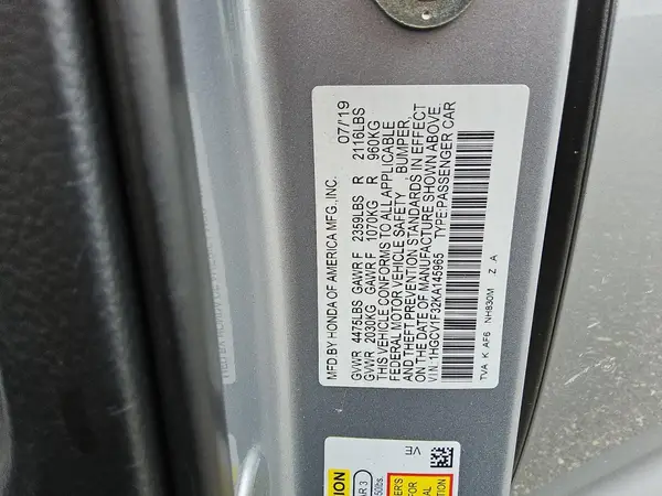 1HGCV1F32KA145965 2019 HONDA ACCORD - Image 5