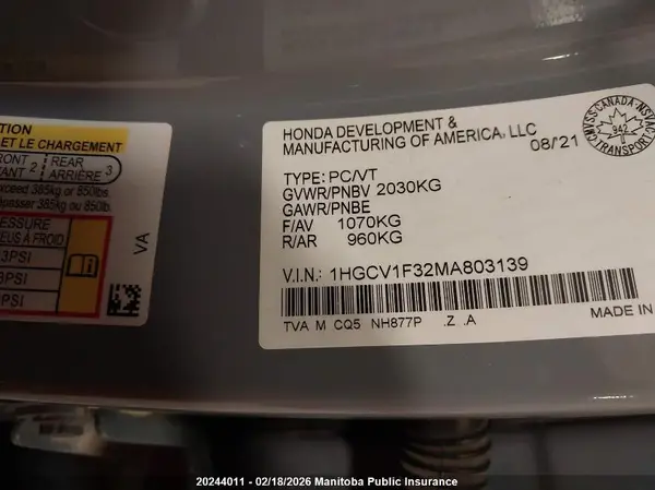 1HGCV1F32MA803139 2021 HONDA ACCORD - Image 8