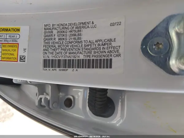 1HGCV1F37NA018214 2022 HONDA ACCORD - Image 8