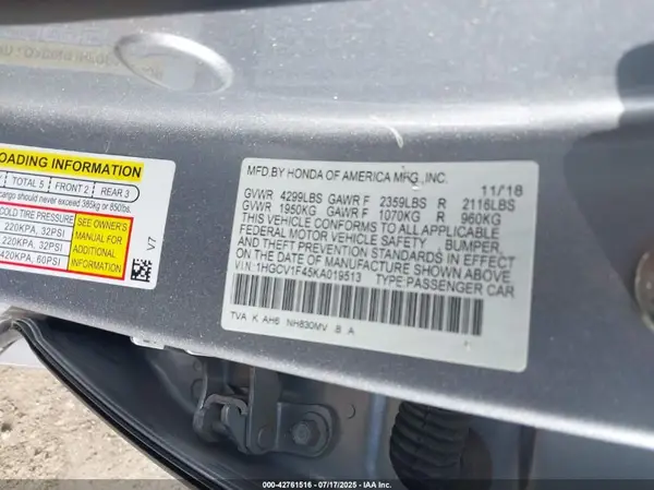 1HGCV1F45KA019513 2019 HONDA ACCORD - Image 8