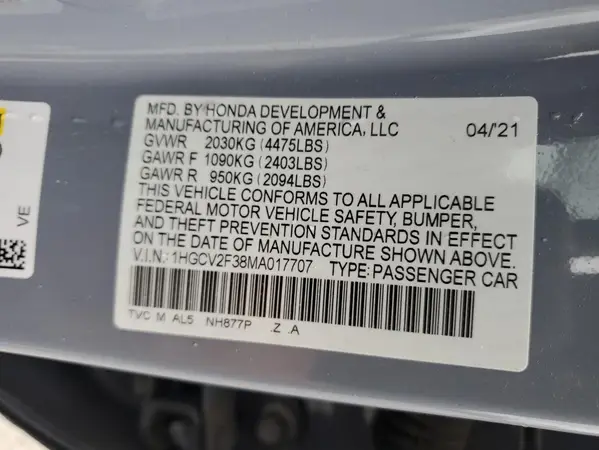 1HGCV2F38MA017707 2021 HONDA ACCORD - Image 6