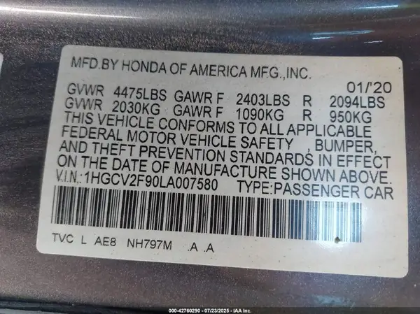 1HGCV2F90LA007580 2020 HONDA ACCORD - Image 8