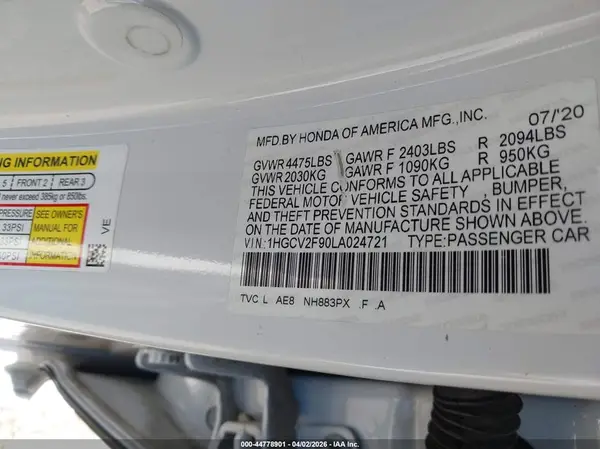 1HGCV2F90LA024721 2020 HONDA ACCORD - Image 8