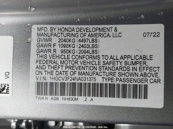 1HGCV3F24NA031375 2022 HONDA ACCORD - Image 8