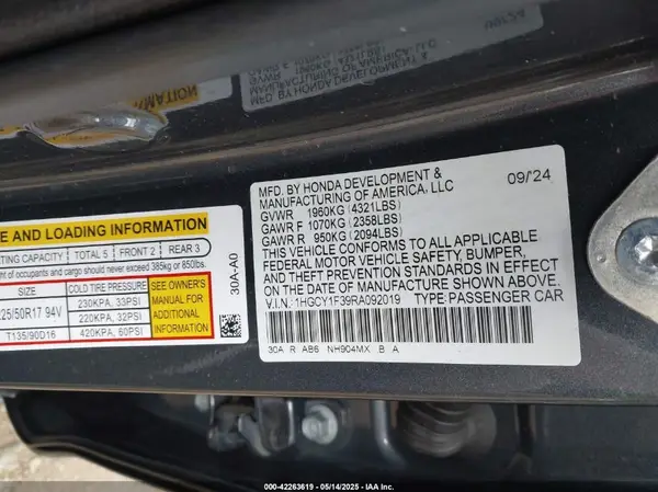 1HGCY1F39RA092019 2024 HONDA ACCORD - Image 8