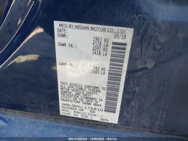 1N4BL4BV4LC170810 2020 NISSAN ALTIMA - Image 8