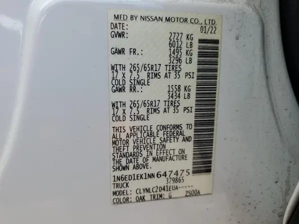 1N6ED1EK1NN647475 2022 NISSAN NAVARA (FRONTIER) - Image 7