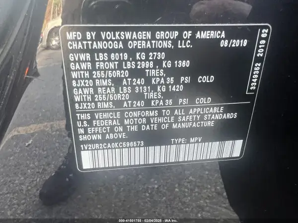 1V2UR2CA0KC596573 2019 VOLKSWAGEN ATLAS - Image 8