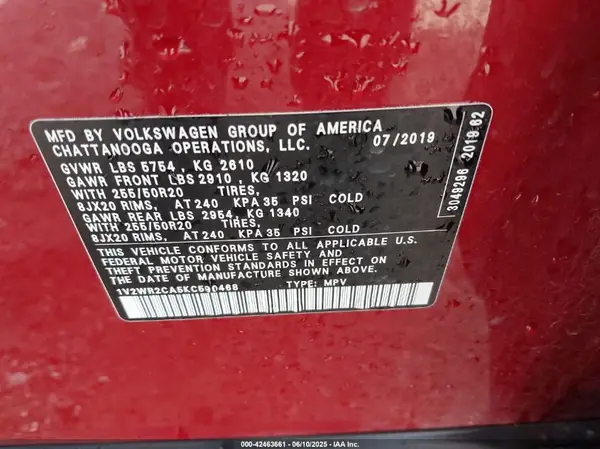 1V2WR2CA5KC590468 2019 VOLKSWAGEN ATLAS - Image 8