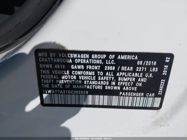 1VWAT7A31GC062526 2016 VOLKSWAGEN PASSAT - Image 8