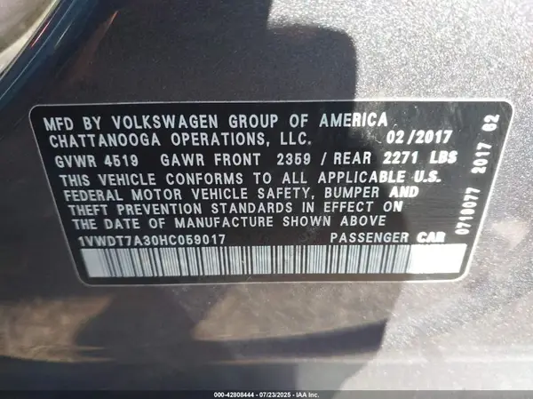 1VWDT7A30HC059017 2017 VOLKSWAGEN PASSAT - Image 8