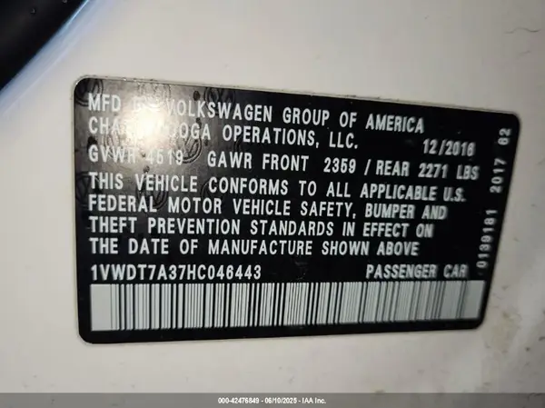 1VWDT7A37HC046443 2017 VOLKSWAGEN PASSAT - Image 8