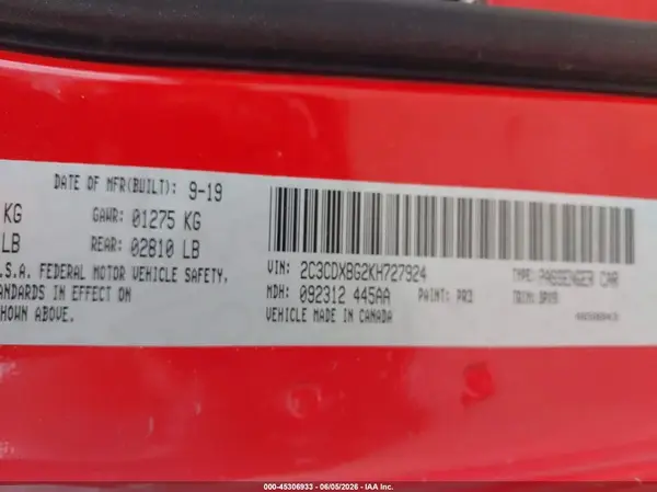 2C3CDXBG2KH727924 2019 DODGE CHARGER - Image 8
