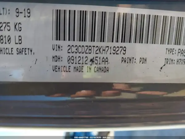 2C3CDZBT2KH719279 2019 DODGE CHALLENGER - Image 8