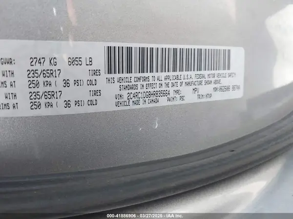 2C4RC1DG8HR835664 2017 CHRYSLER PACIFICA - Image 8