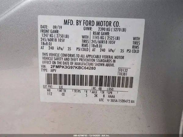 2FMPK3G97KBC64280 2019 FORD EDGE - Image 8