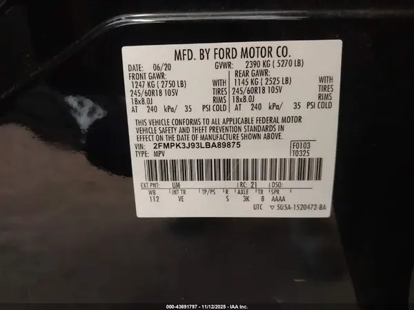 2FMPK3J93LBA89875 2020 FORD EDGE - Image 8