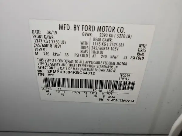 2FMPK3J94KBC64312 2019 FORD EDGE - Image 1