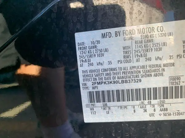 2FMPK3K90LBB37329 2020 FORD EDGE - Image 2