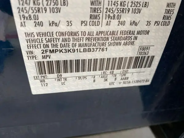 2FMPK3K91LBB37761 2020 FORD EDGE - Image 2
