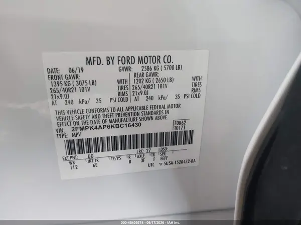 2FMPK4AP6KBC16430 2019 FORD EDGE - Image 8