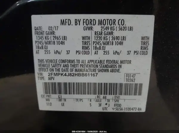 2FMPK4J82HBB61167 2017 FORD EDGE - Image 8
