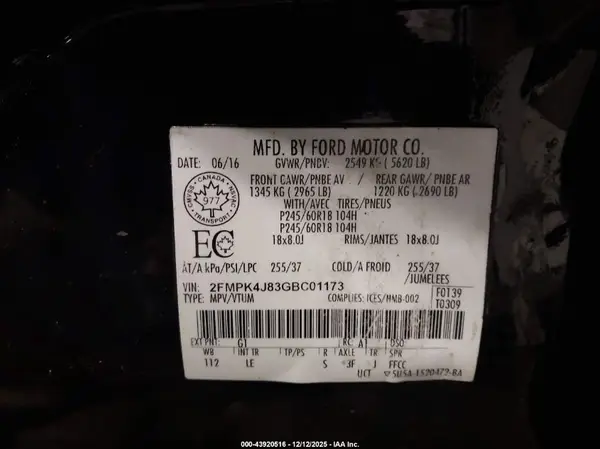 2FMPK4J83GBC01173 2016 FORD EDGE - Image 8