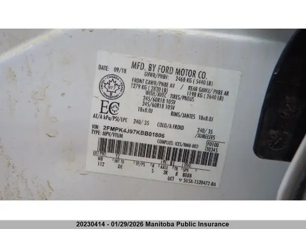 2FMPK4J97KBB01806 2019 FORD EDGE - Image 8