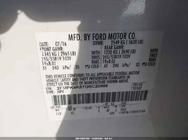 2FMPK4K87GBC20999 2016 FORD EDGE - Image 8