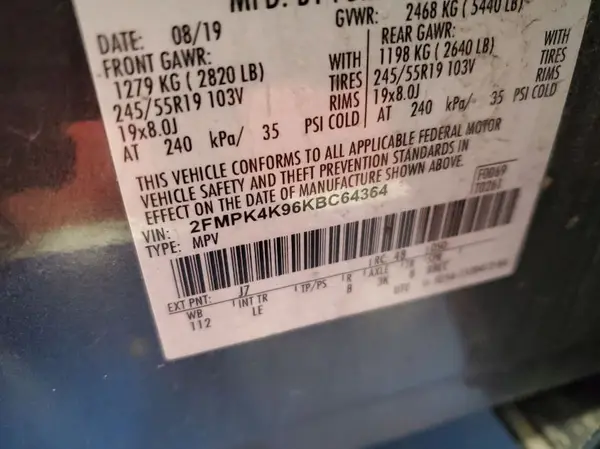 2FMPK4K96KBC64364 2019 FORD EDGE - Image 1