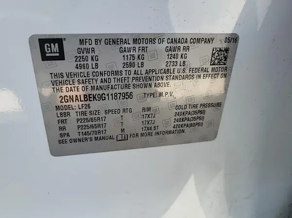 2GNALBEK9G1187956 2016 CHEVROLET EQUINOX - Image 1