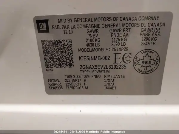 2GNAX5EV2L6192235 2020 CHEVROLET EQUINOX - Image 8