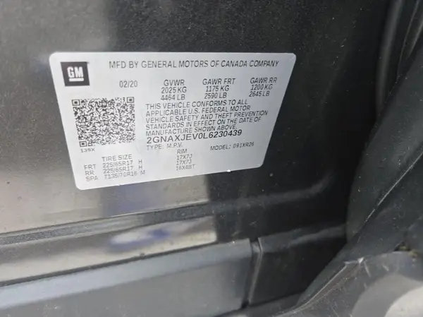 2GNAXJEV0L6230439 2020 CHEVROLET EQUINOX - Image 1