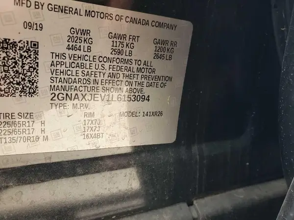 2GNAXJEV1L6153094 2020 CHEVROLET EQUINOX - Image 1
