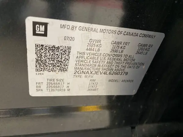2GNAXJEV4L6260379 2020 CHEVROLET EQUINOX - Image 2
