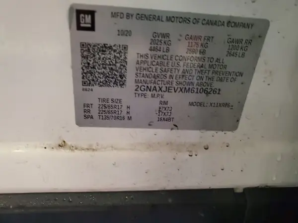 2GNAXJEVXM6106261 2021 CHEVROLET EQUINOX - Image 1