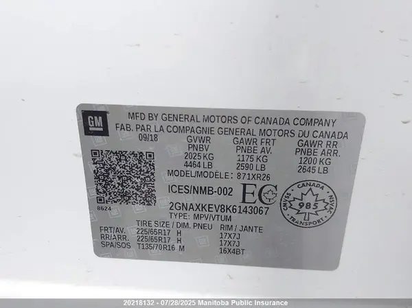2GNAXKEV8K6143067 2019 CHEVROLET EQUINOX - Image 8