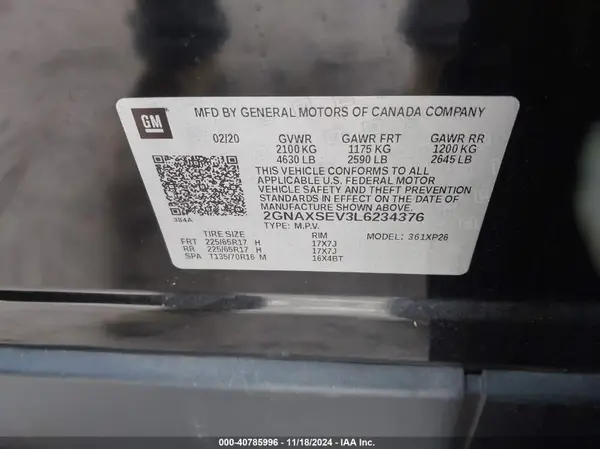 2GNAXSEV3L6234376 2020 CHEVROLET EQUINOX - Image 8
