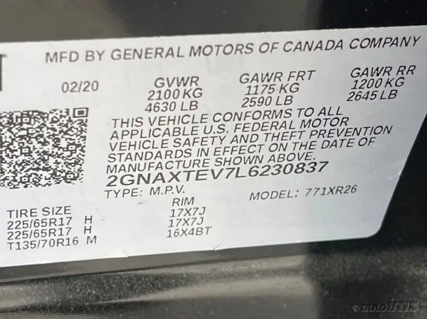 2GNAXTEV7L6230837 2020 CHEVROLET EQUINOX - Image 1