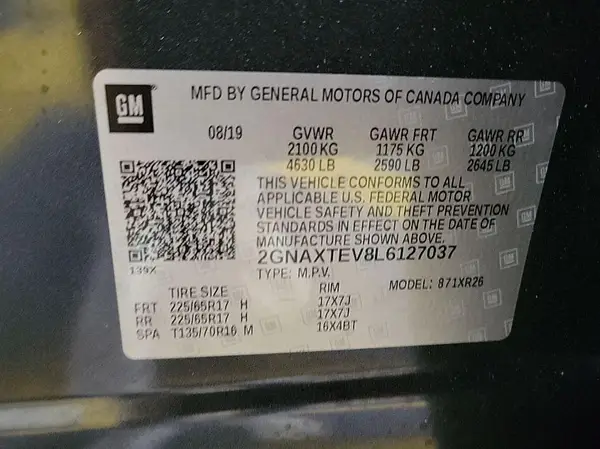 2GNAXTEV8L6127037 2020 CHEVROLET EQUINOX - Image 2