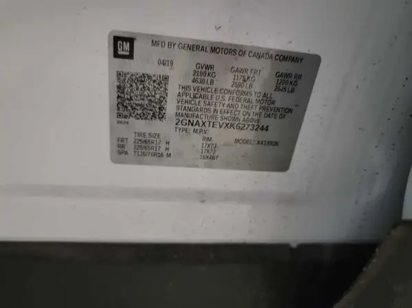 2GNAXTEVXK6273244 2019 CHEVROLET EQUINOX - Image 2